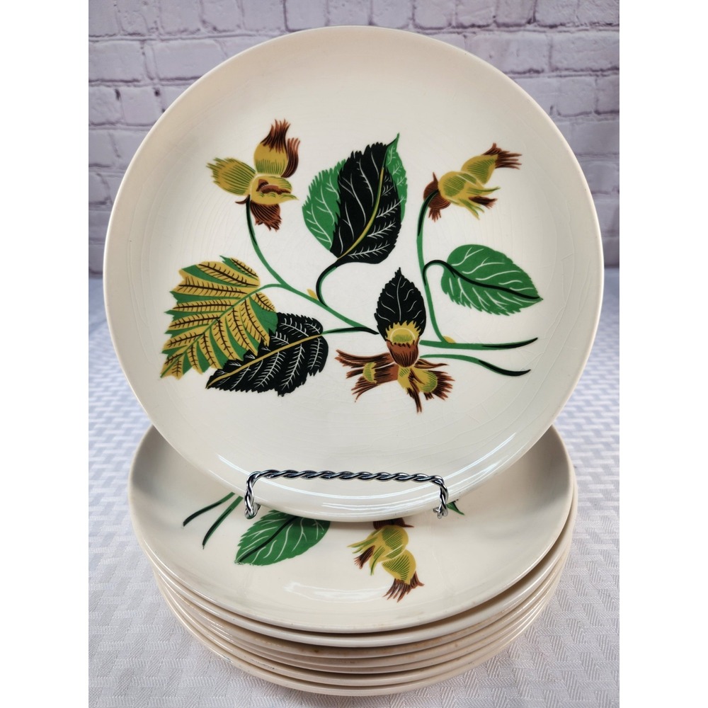 Ballerina China Hazelnut Potteries Leaves & Nuts Set of 8 Dinner Plates